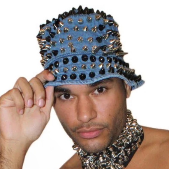 RARE Newhattan Mixed Metal Studs on Blue Denim Bucket Hat - Picture 10 of 10